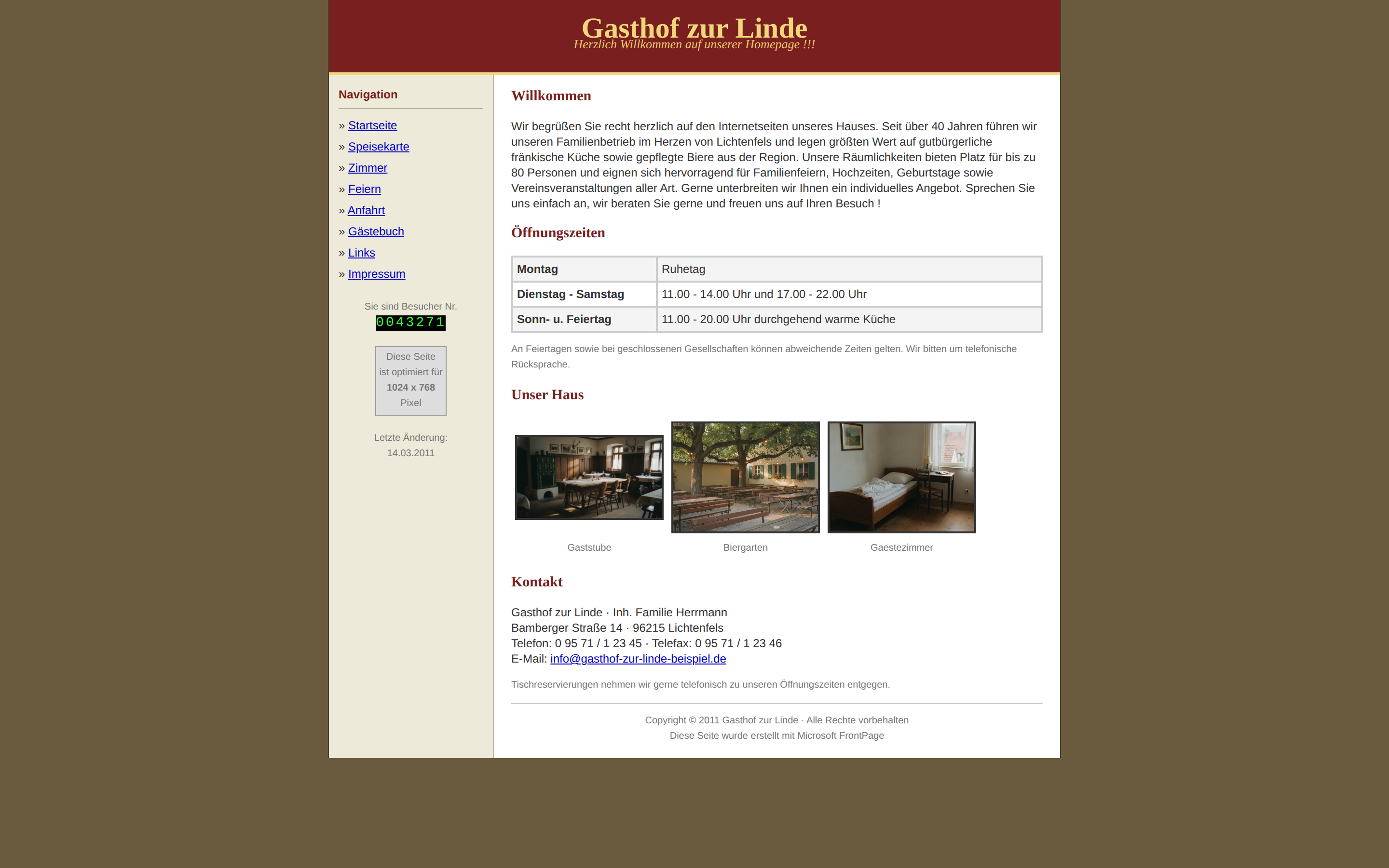 Die alte Fassung derselben Website mit Tabellenlayout und Besucherzähler
